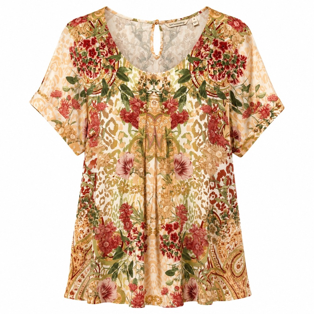 Soft Surroundings Cusabo Floral Animal Print Top Womens XL Cottagecore Peasant